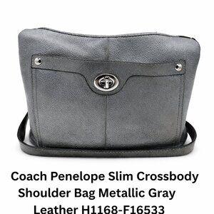 Coach Penelope Slim Crossbody Shoulder Bag Metallic Gray Leather H1168-F16533